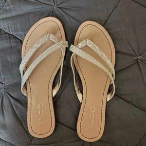 Aldo Tan Jeweled Flip Flop Sandals - Like New